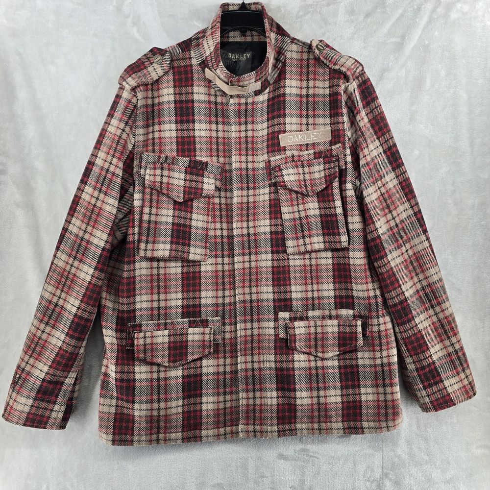 VTG Oakley Tactical Field Gear Red Plaid Wool‎ Utility Field Barn Coat Size XL